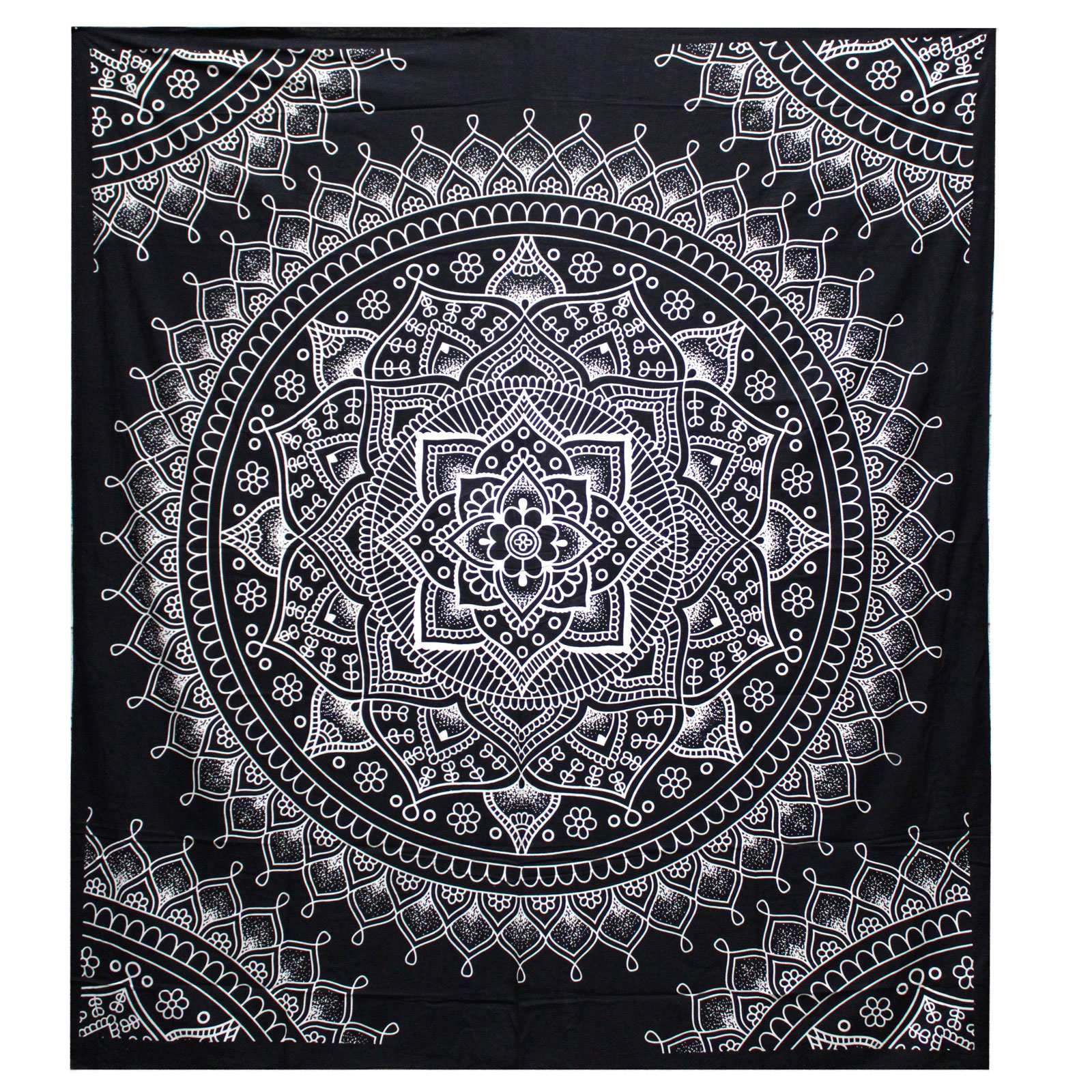 B&W Double Cotton Bedspread + Wall Hanging - Lotus Flower - 1 Piece (BWCB-05)
