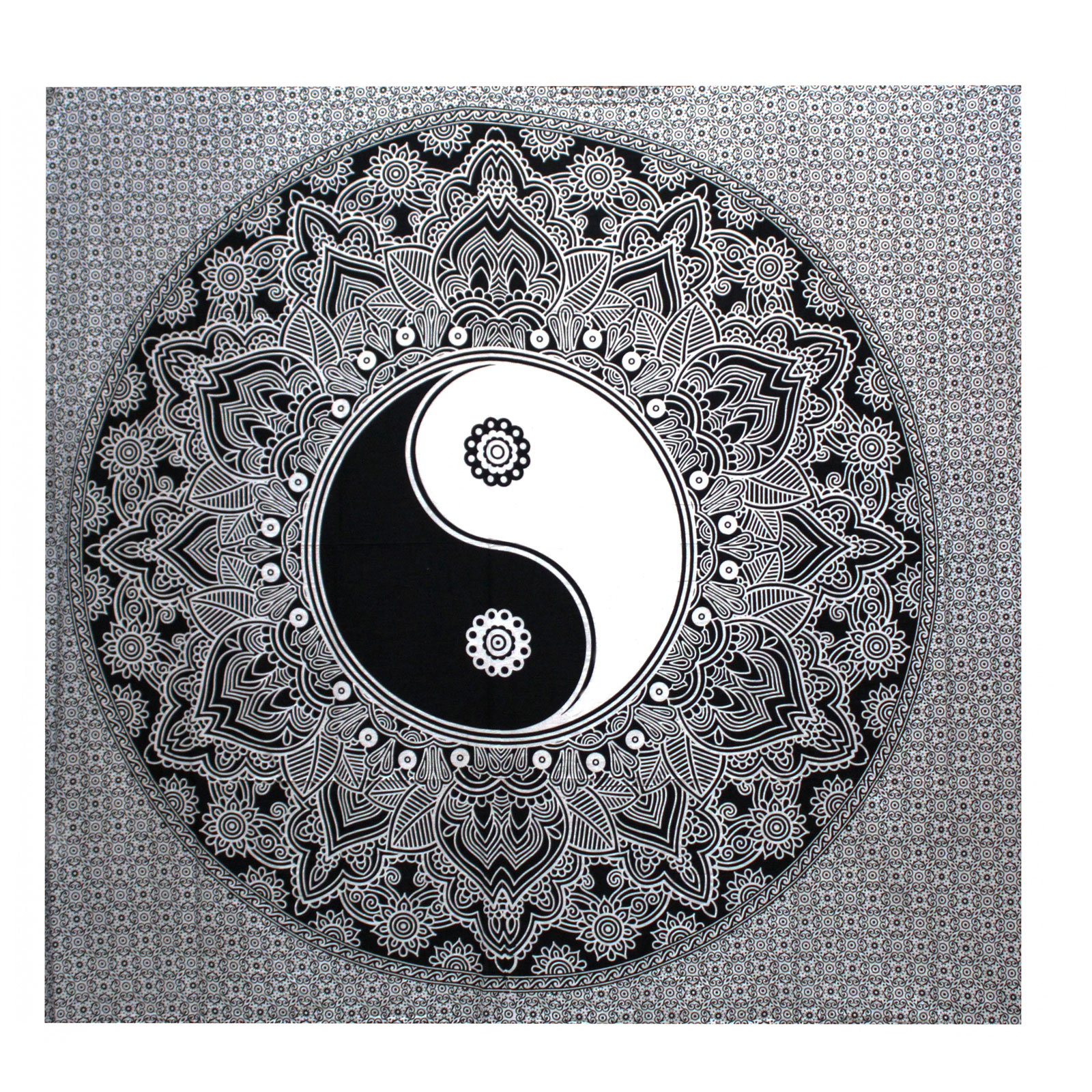 B&W Double Cotton Bedspread + Wall Hanging - Ying yang - 1 Piece (BWCB-07)