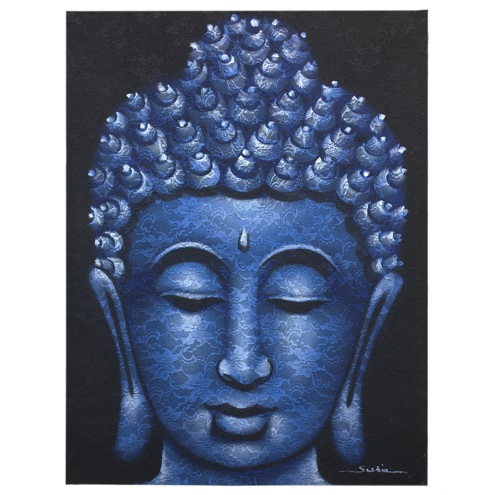 Buddah Painting - Blue Brocade Detail - 1 Piece (BAP-07)