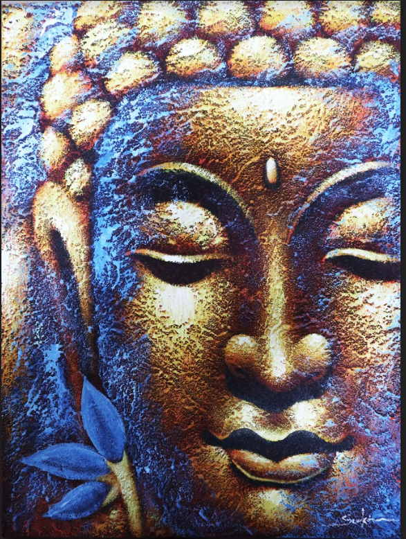 Buddah Painting - Gold Face & Lotus Flower - 1 Piece (BAP-09)