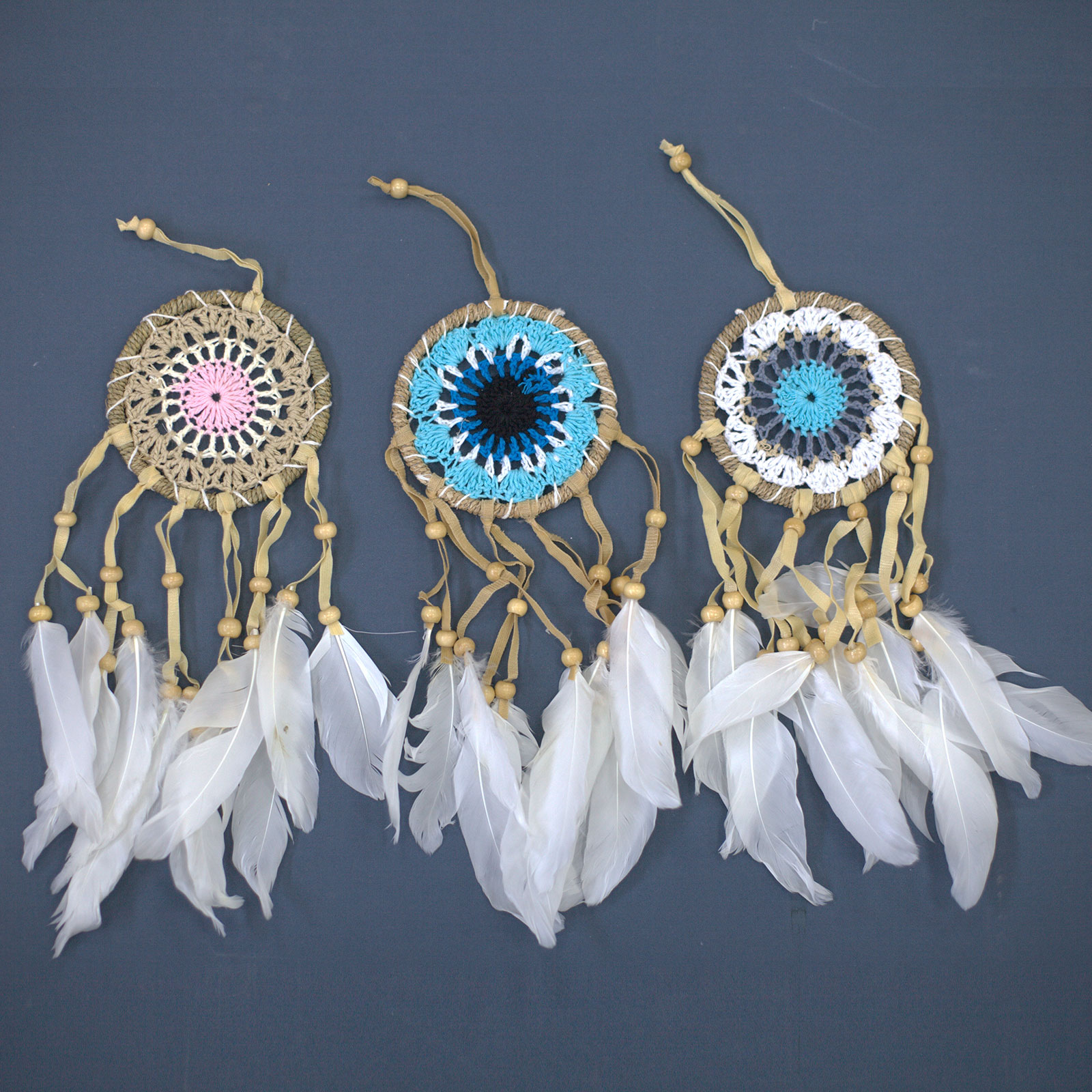 Pastel Blue Macramé Dream Catcher 9cm (asst colours) - 6 Piece (MDC-02)