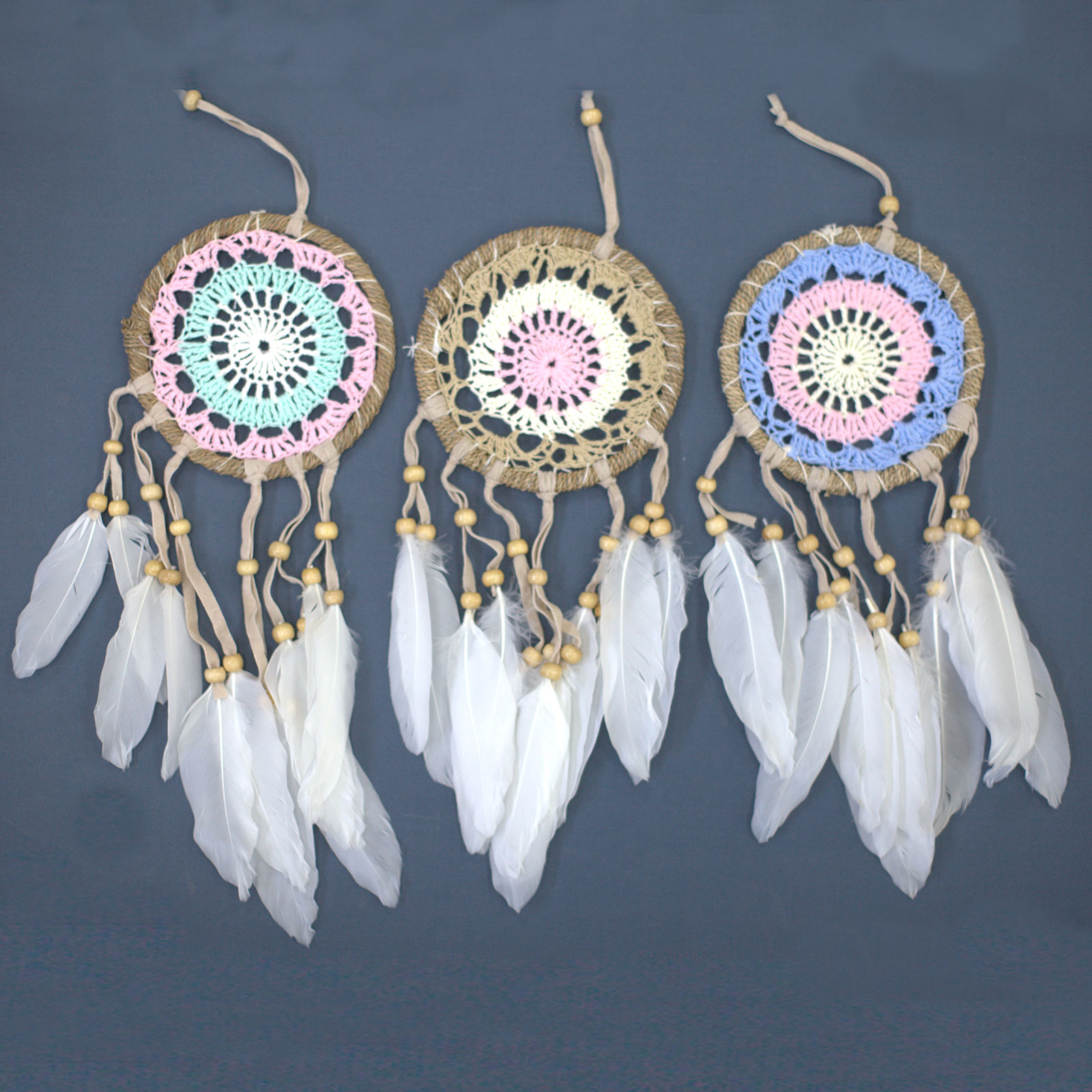Pastel Pink Macramé Dream Catcher 12cm (asst colours) - 6 Piece (MDC-03)