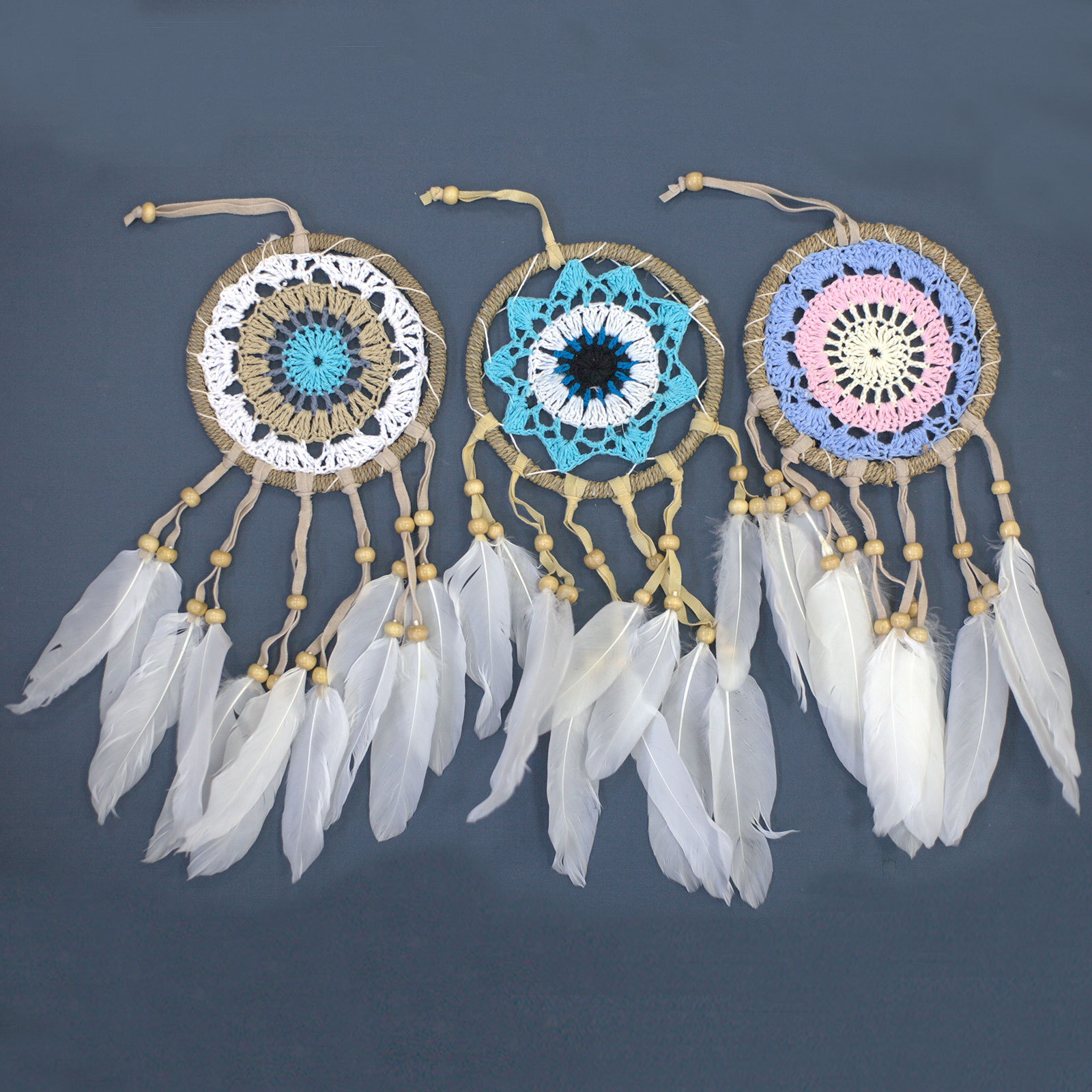 Pastel Blue Macramé Dream Catcher 12cm (asst colours) - 6 Piece (MDC-04)