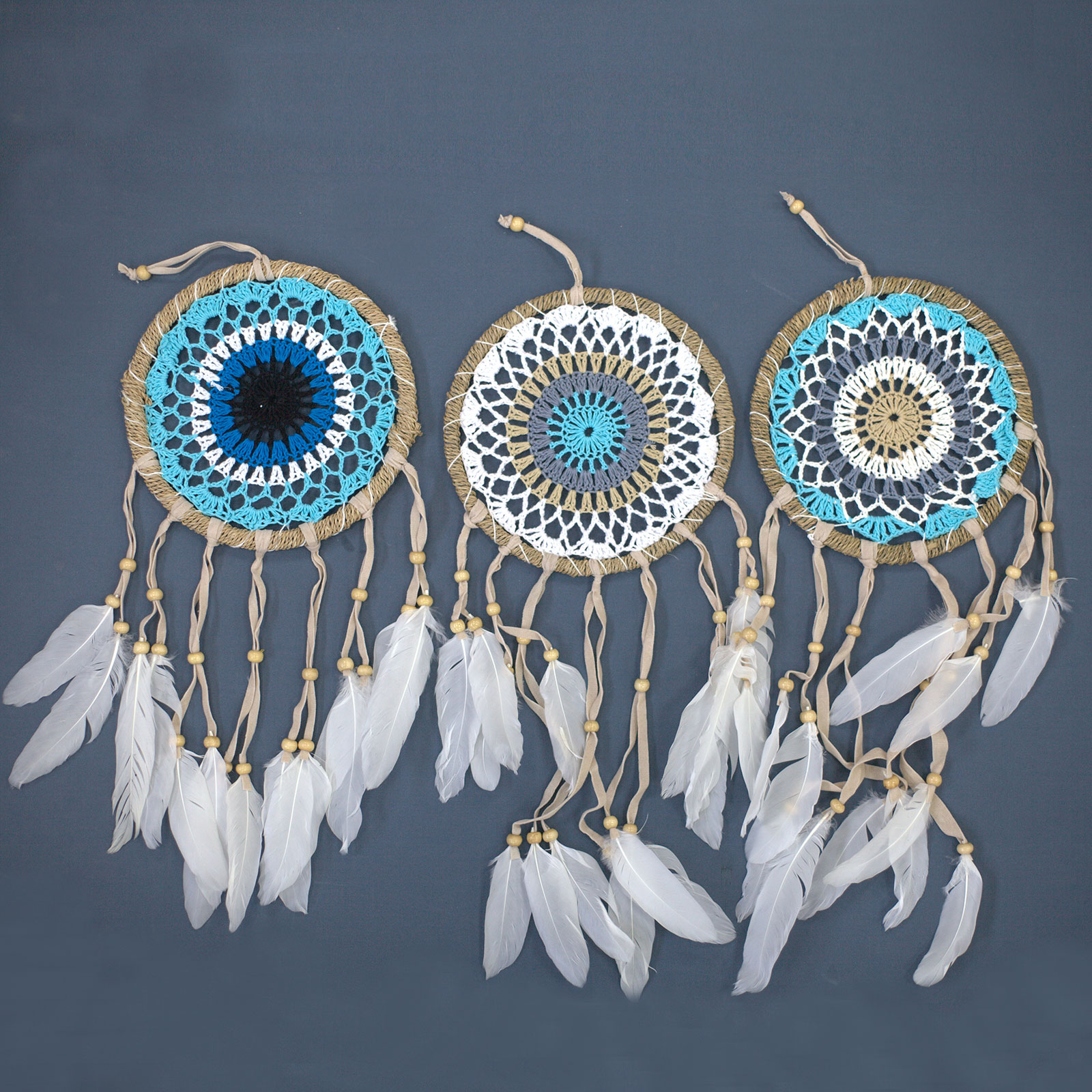 Pastel Blue Macramé Dream Catcher 16cm (asst colours) - 6 Piece (MDC-06)
