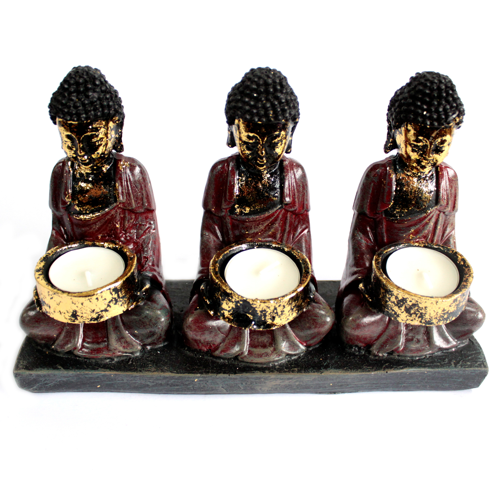 Antique Buddha - Three Devotees Candle Holder - 1 Piece (ABC-03)