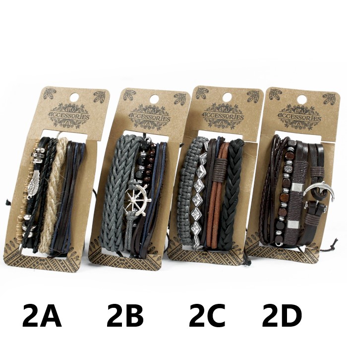 Mens Bracelet Sets - Metal & Leather (asst) - 1 Piece (MBS-02)