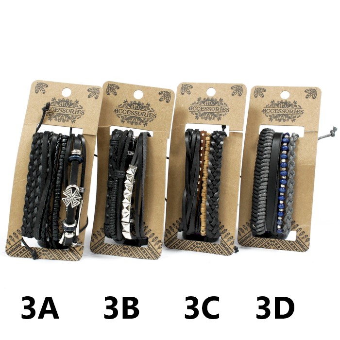 Mens Bracelet Sets - Black & Macho (asst) - 1 Piece (MBS-03)