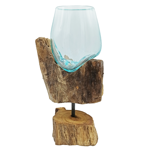 Molten Glass on Wood with Stand - Medium Bowl - 1 Piece (MGW-18)
