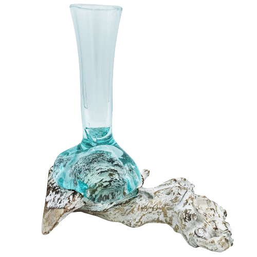 Molten Glass on Whitewash Wood - Vase - Medium - 1 Piece (MGW-17)