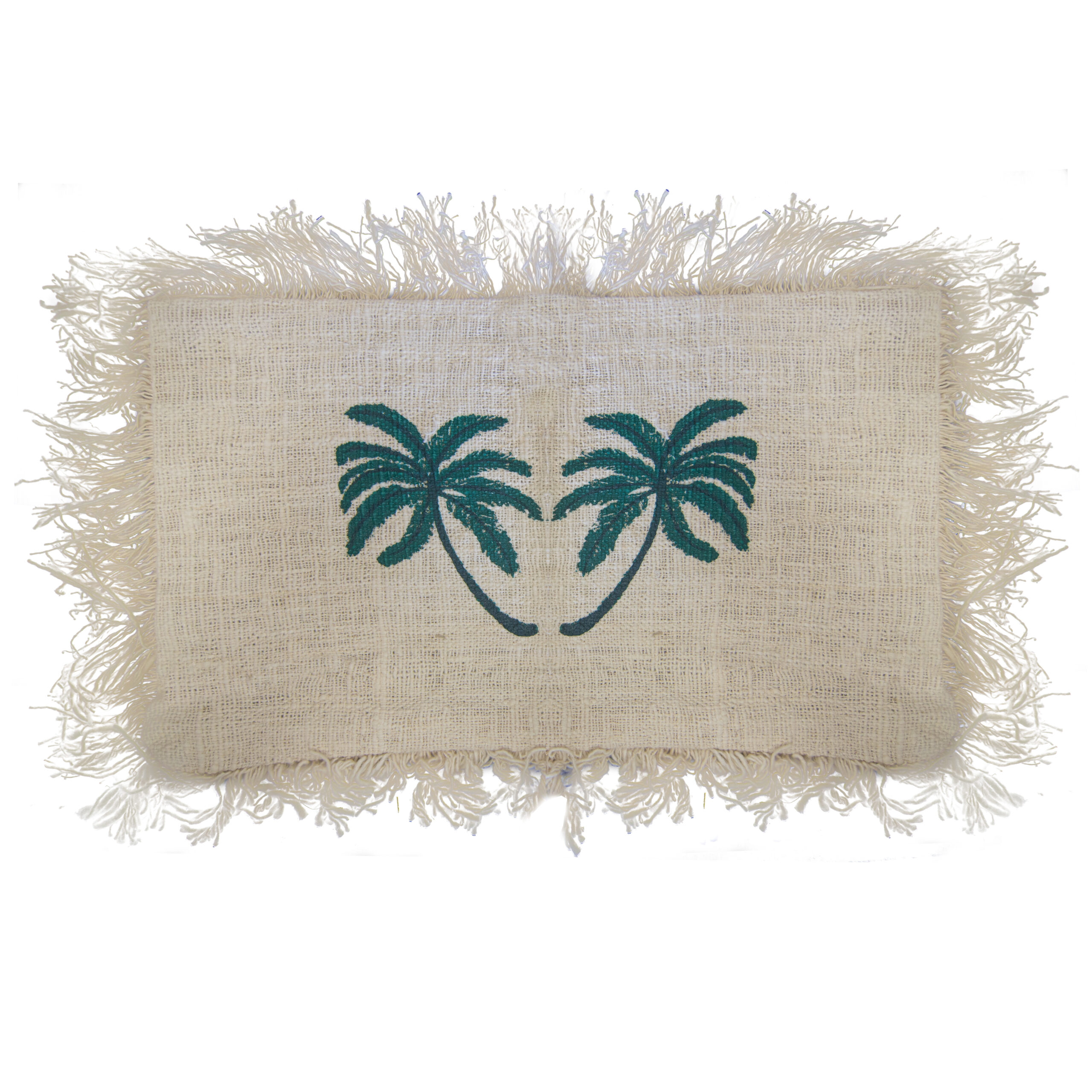 1x Linen Cushion 30x50cm Palm Tree with Fringe - 1 Piece (LinC-06)