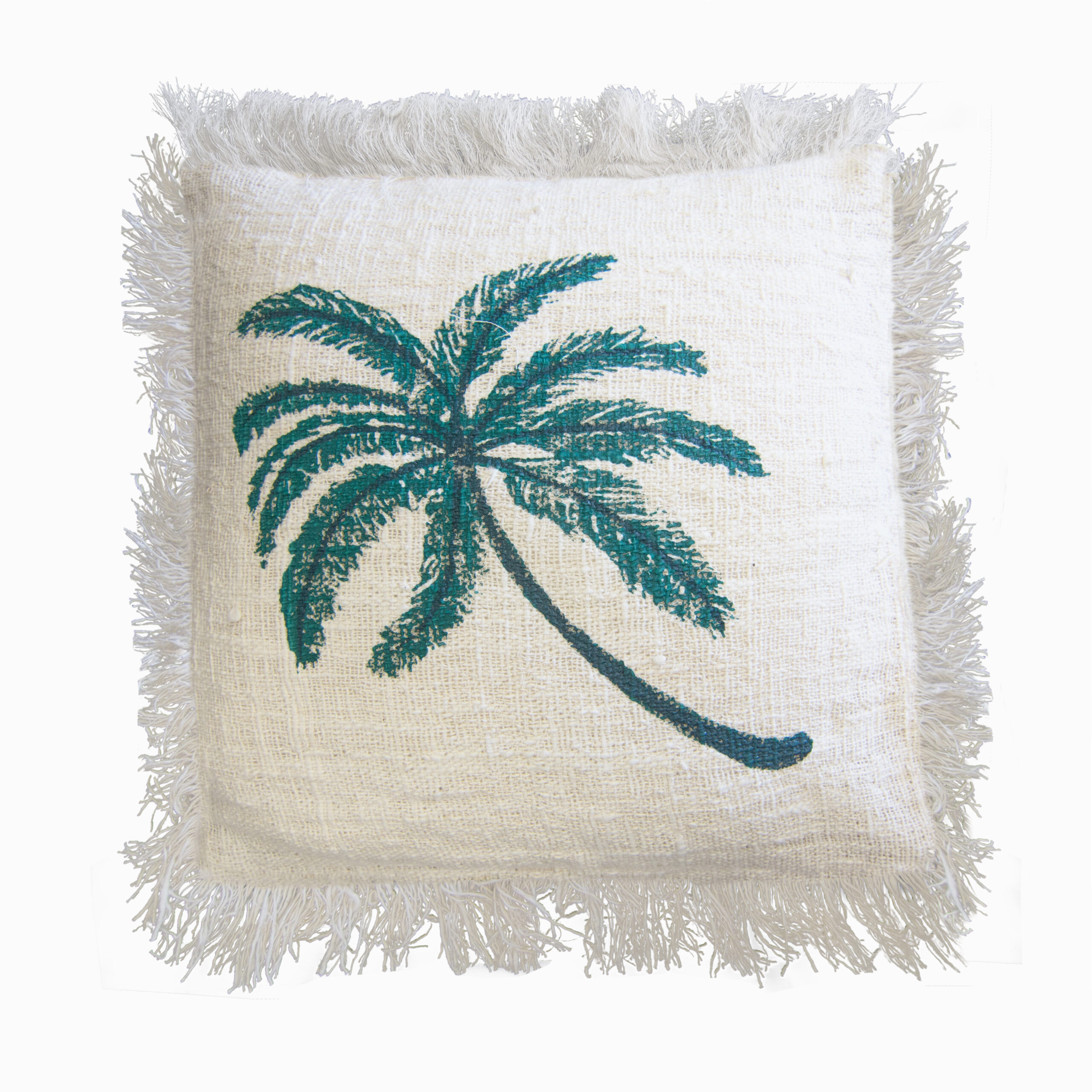 1x Linen Cushion 45 x 45 Palm Tree with Fringe - 1 Piece (LinC-04)