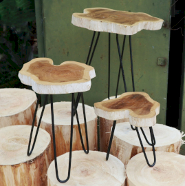 Set of 3 Gamell Wood Plant Stands - Whitewash - 1 Piece (PSS-01)
