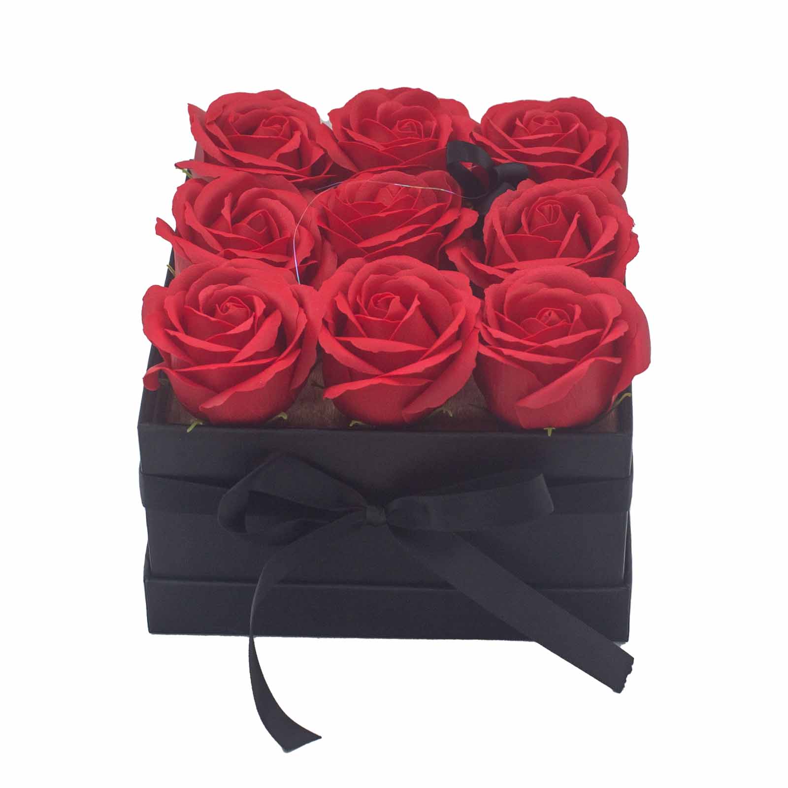 Soap Flower Gift Bouquet - 9 Red Roses - Square - 1 Piece (GSFB-01)
