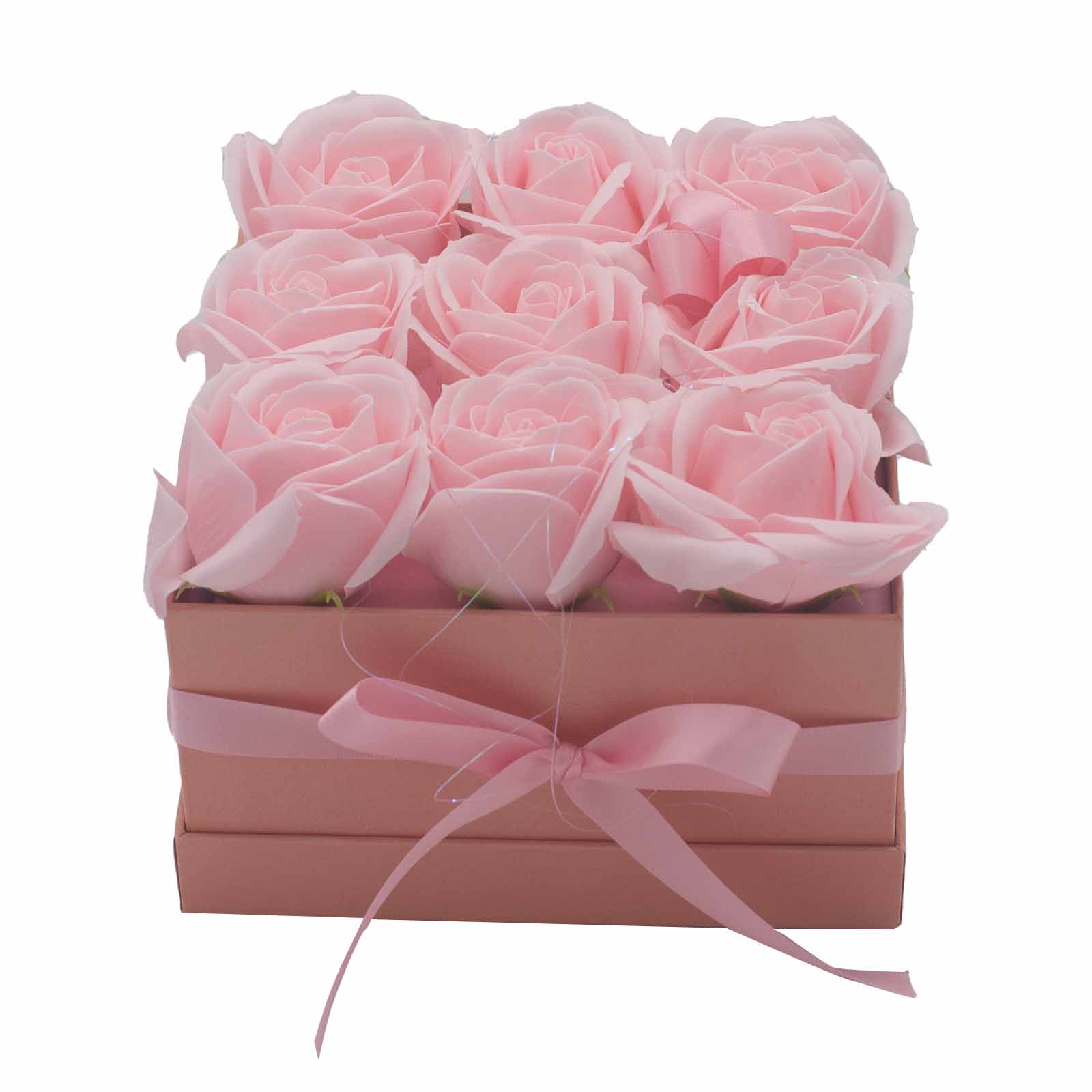 Soap Flower Gift Bouquet - 9 Pink Roses - Square - 1 Piece (GSFB-04)