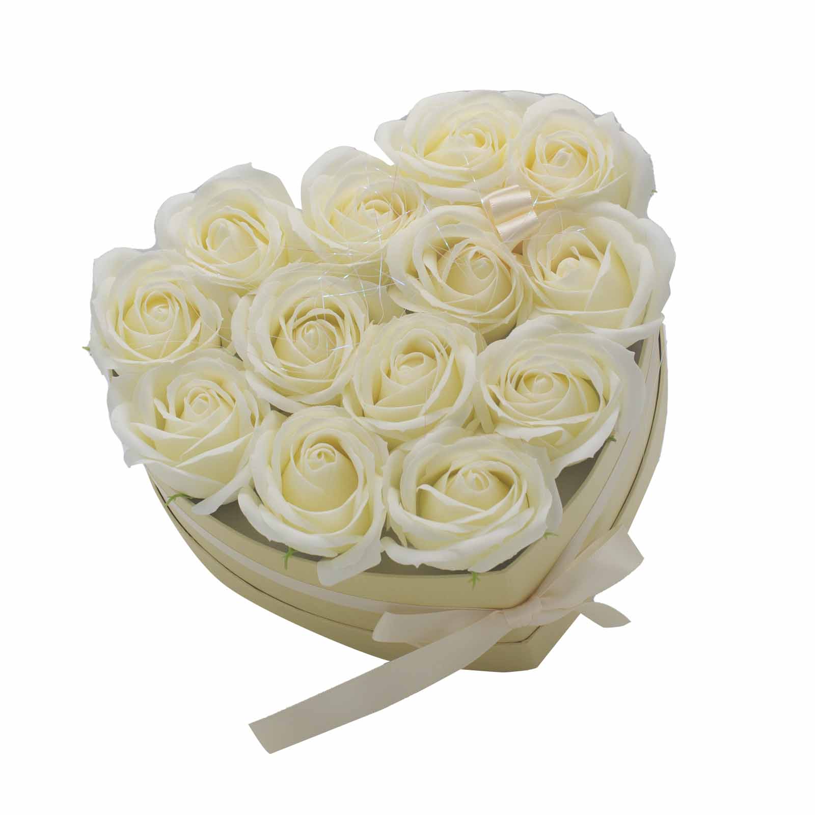 Soap Flower Gift Bouquet - 13 Cream Roses - Heart - 1 Piece (GSFB-08)
