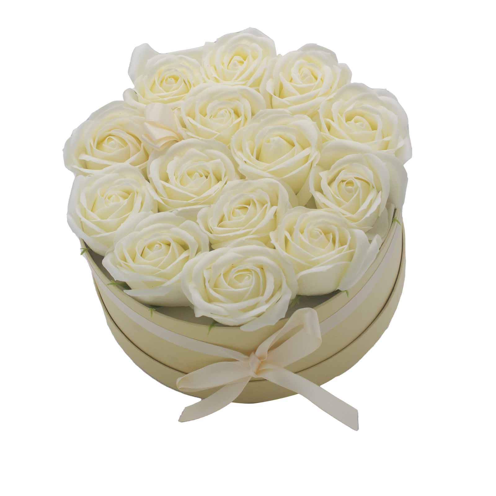 Soap Flower Gift Bouquet - 14 Cream Roses - Round - 1 Piece (GSFB-09)
