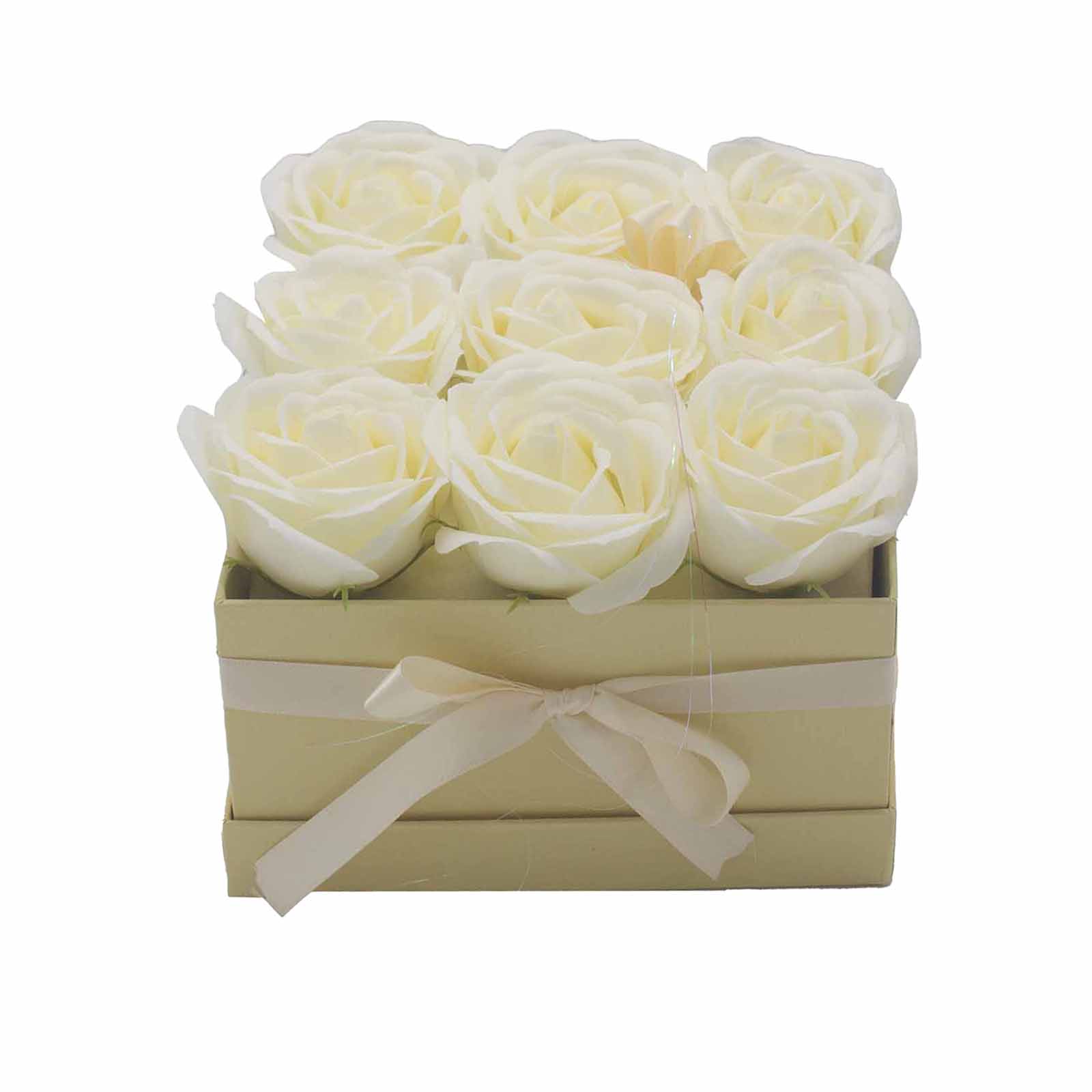 Soap Flower Gift Bouquet - 9 Cream Roses - Square - 1 Piece (GSFB-07)