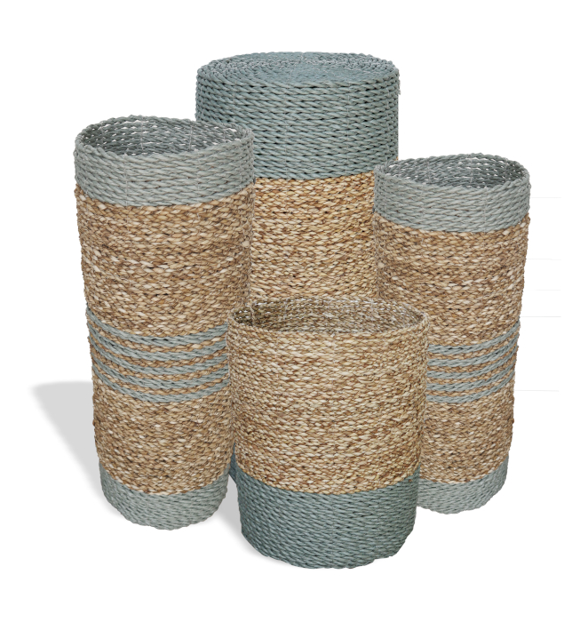 Seagrass & Abu-Abu Raffia Set - 2 Vase & 2 Bins - 1 Piece (NVA-03)
