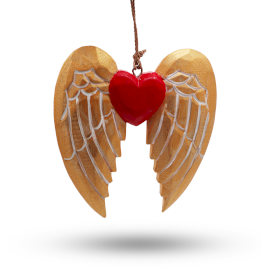Gold Xmas Angel Wing & Heart - white detail - 2 Piece (WXD-04)
