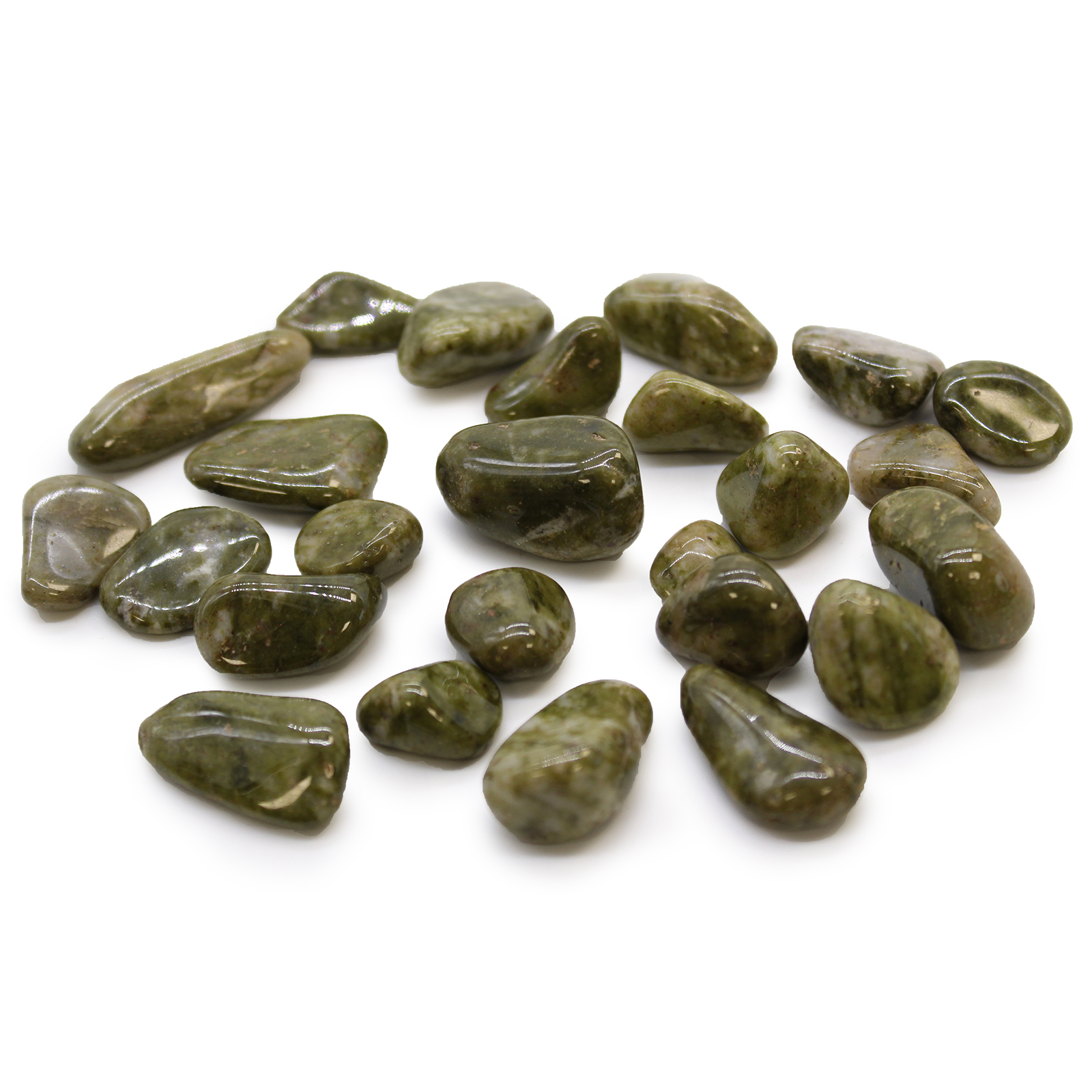 Bag of 24 Small African Tumble Stones - Epidote Snowflake - 1 Piece (ATumbleS-03)