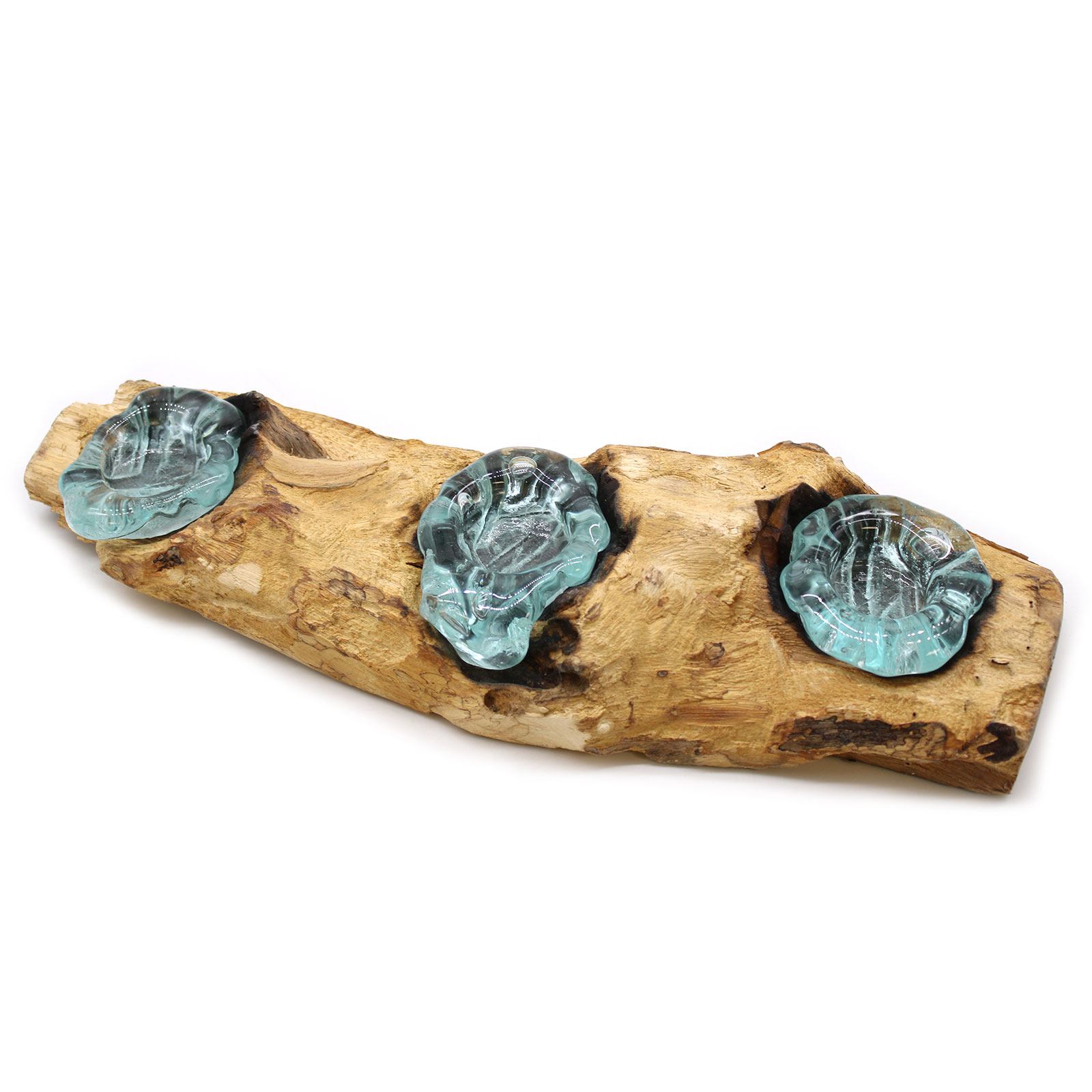 Molton Glass Flat Triple Candle Holder on Wood - 1 Piece (MGW-27)