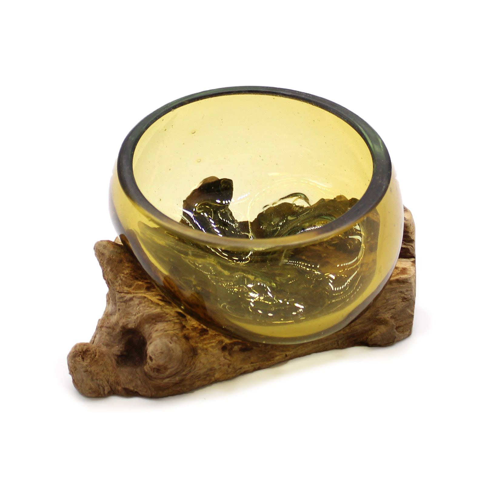 Molton Glass Mini Amber Bowl on Wood - 1 Piece (MGW-33)