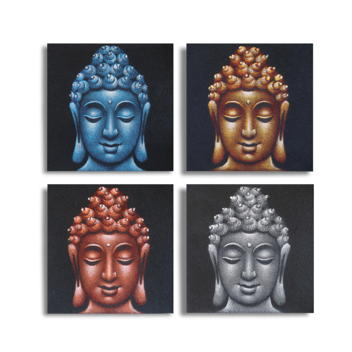 Set of 4 Buddha Heads Sand Detail 40x40cm - 1 Piece (BAP-16)