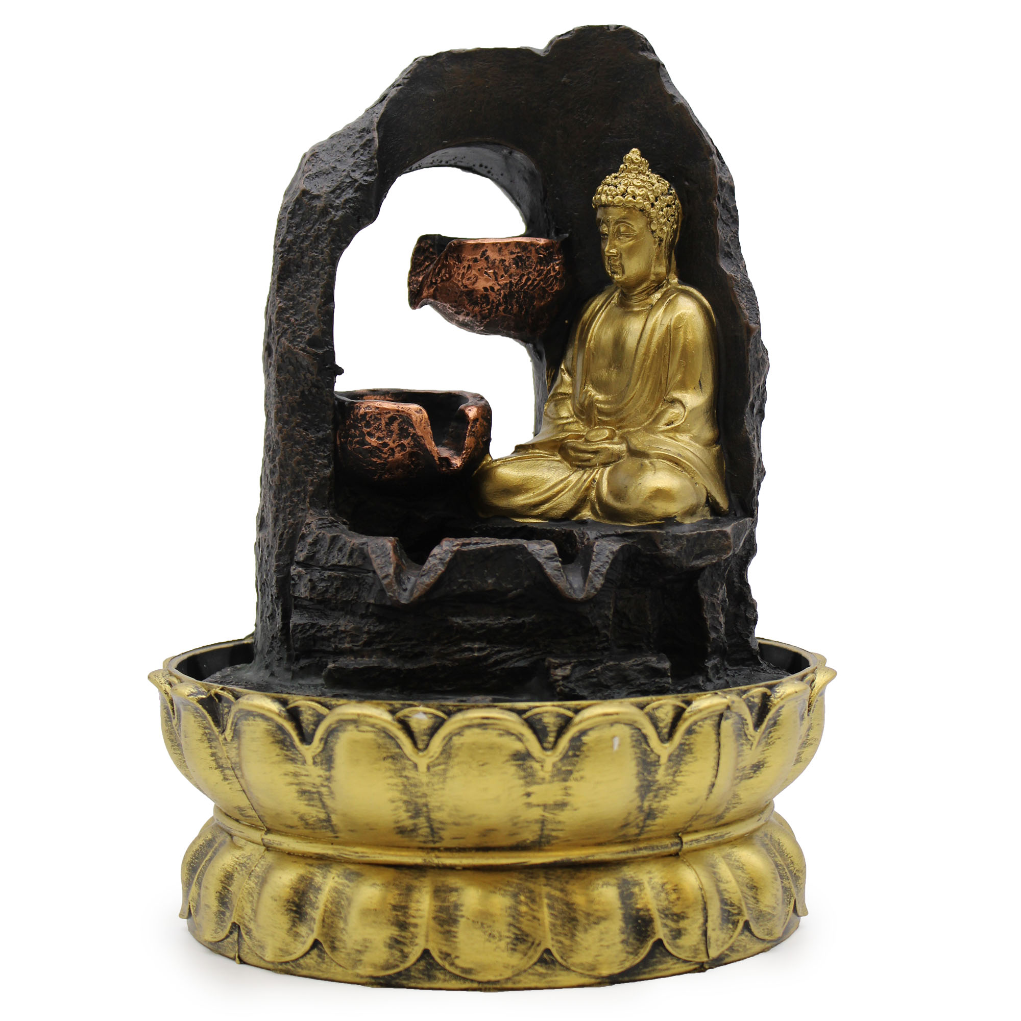 Tabletop Water Feature - 30cm - Golden Meditating Buddha - 1 Piece (WaterF-01)
