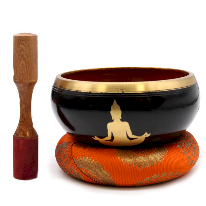 Lrg Buddha Singing Bowl Set- Black/Orange 14cm - 1 Piece (TIB-97)