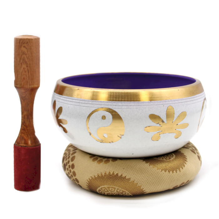 Lrg Yin & Yang Singing Bowl Set- White/Purple 14cm - 1 Piece (TIB-96)