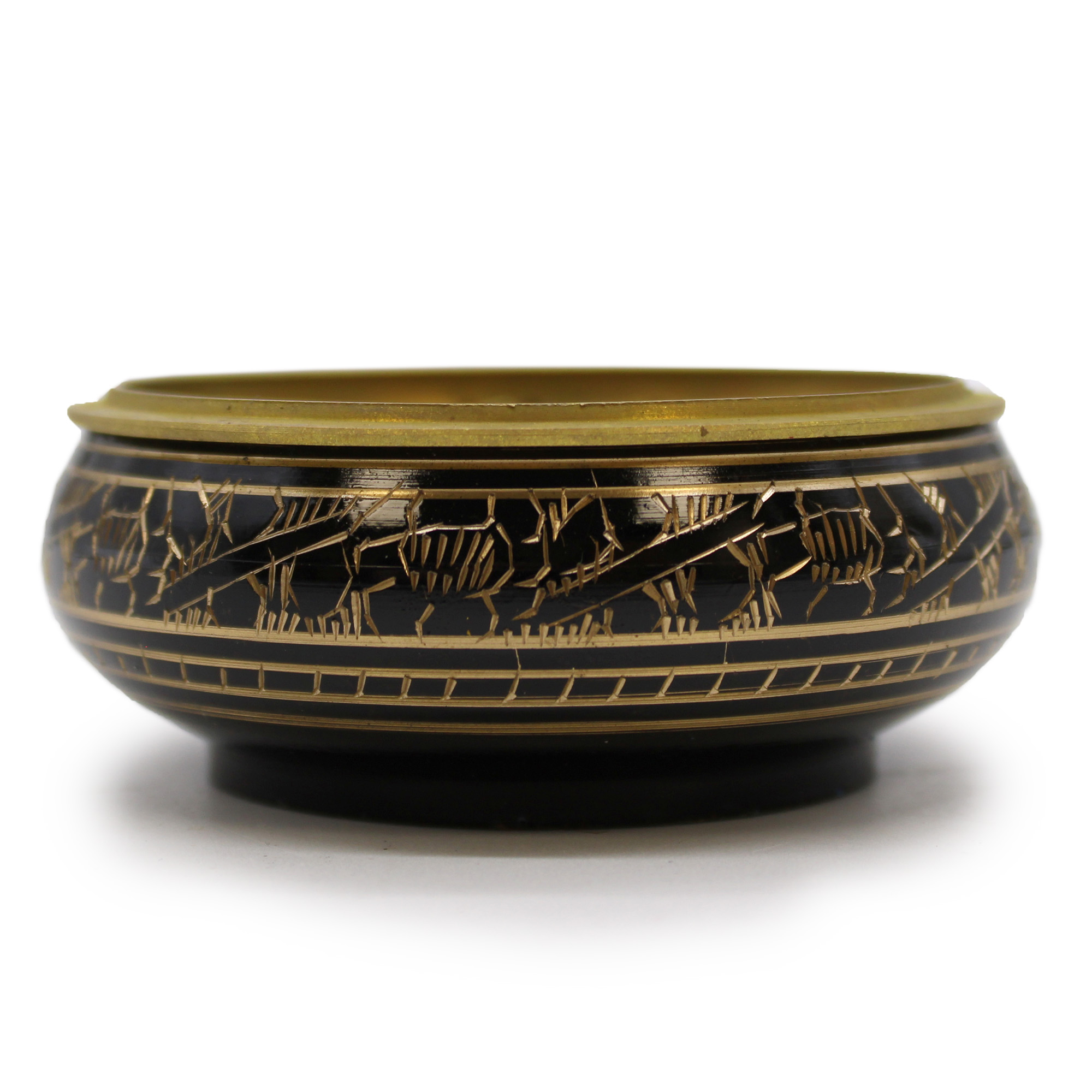 Brass Carved Charcoal Incense Jar with Coaster - 1 Piece (BIB-13)