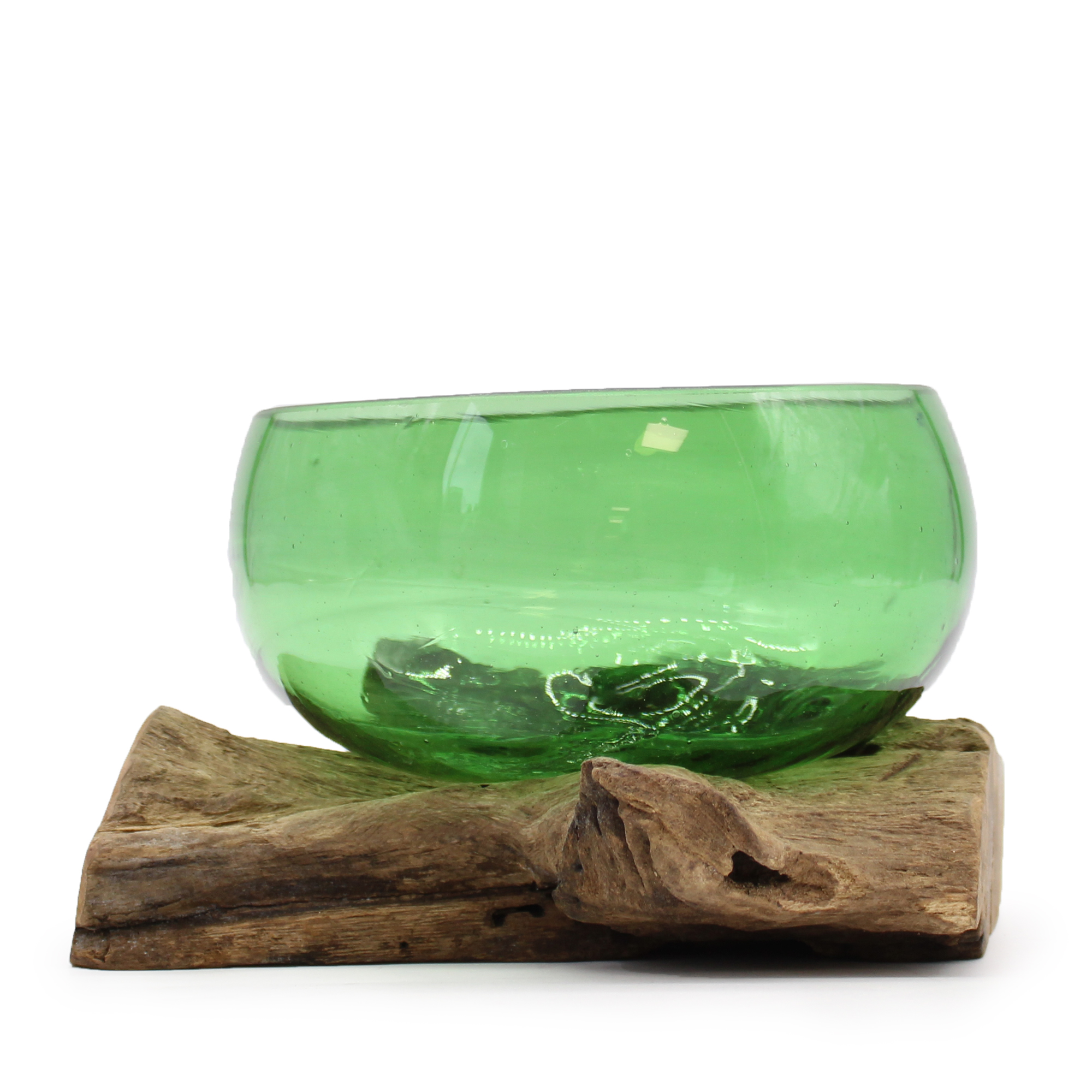 Recycled Beer Bottles - Wide Bowl on Wood - 1 Piece (RBB-02)
