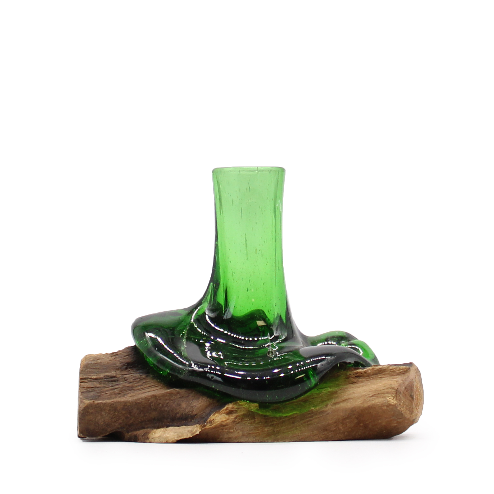 Recycled Beer Bottles - Mini Flower Vase on Wood - 1 Piece (RBB-07)