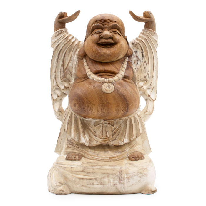 Hand Carved Buddha Statue - 40cm Hands Up - Whitewash - 1 Piece (HCBS-16)