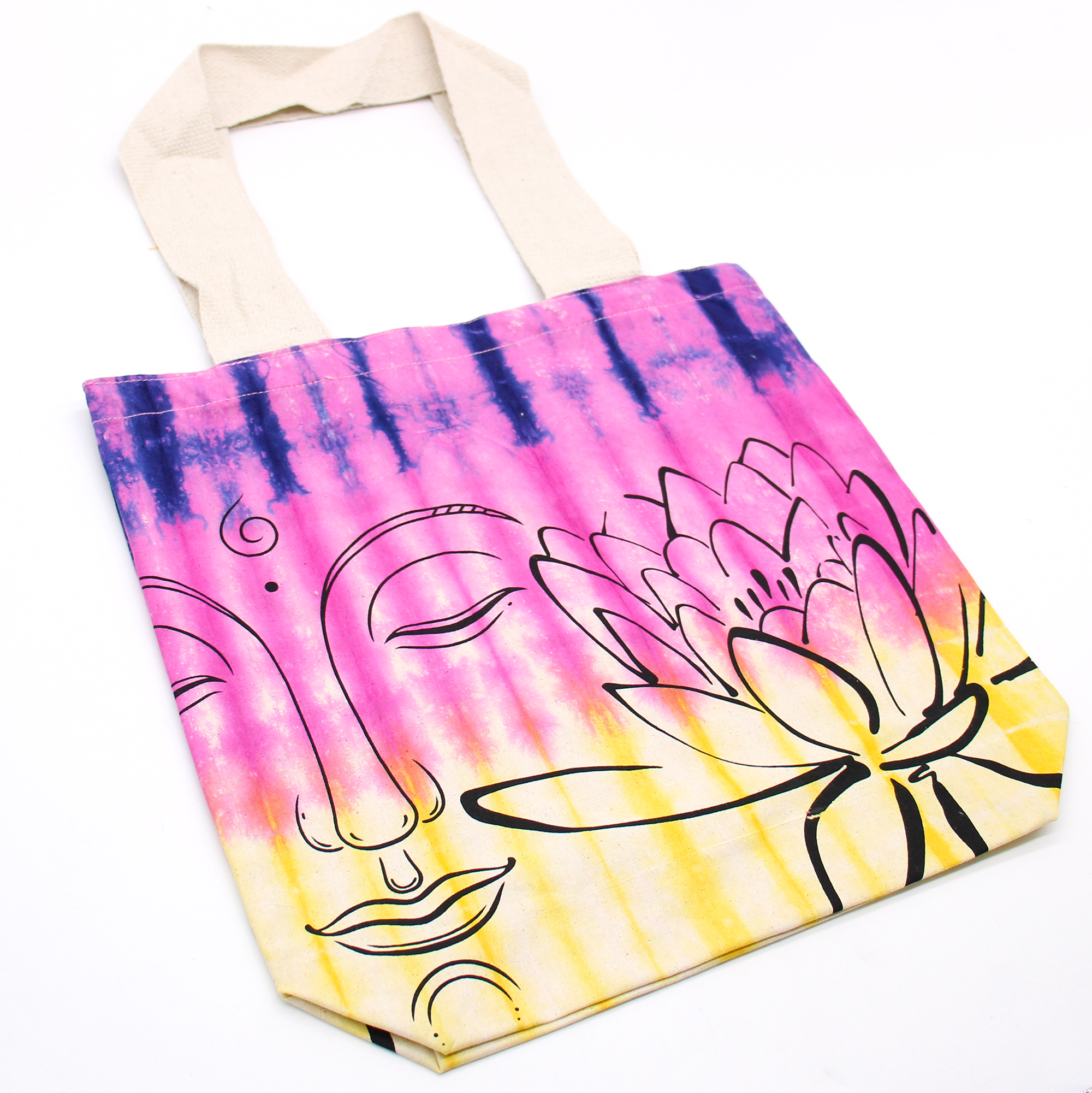 Tye-Dye Cotton Bag (6oz) - 38x42x12cm - Lotus Buddha - Multi Col - Natural Handle - 1 Piece (TDB-02)