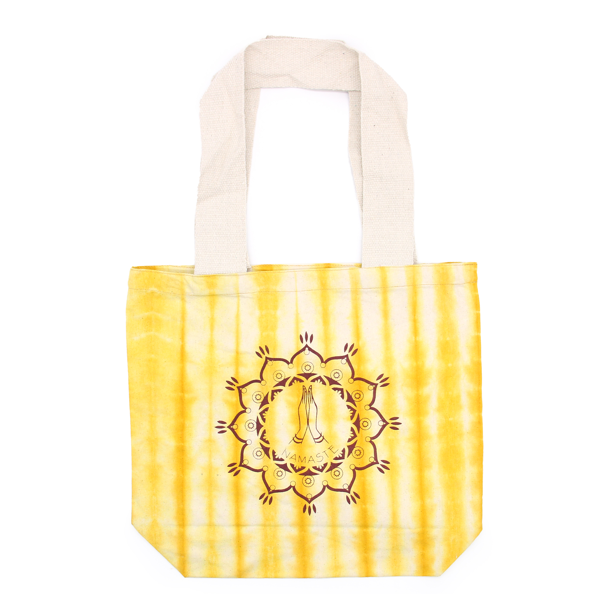 Tye-Dye Cotton Bag (6oz) - 38x42x12cm -  Namaste Hands - Yellow - Natural Handle - 1 Piece (TDB-09)