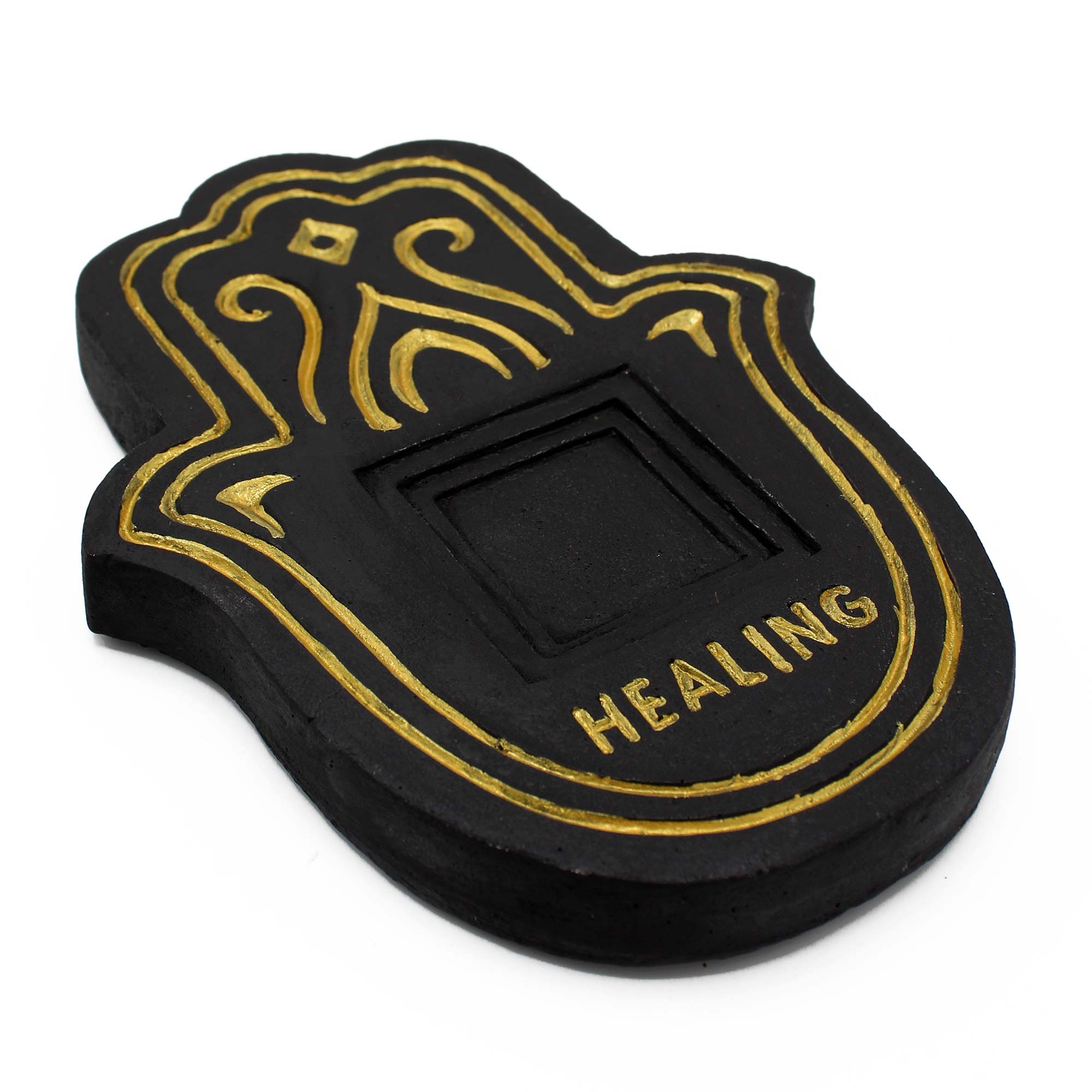 Healling Incense Plate - Black & Gold Lava-Stone - 1 Piece (HIPP-03)