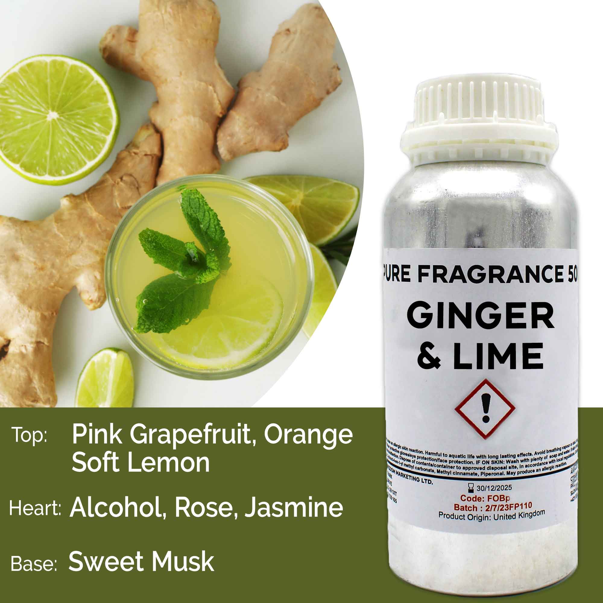 Ginger & Lime Pure Fragrance Oil - 500ml - 1 Piece (FOBP-160)