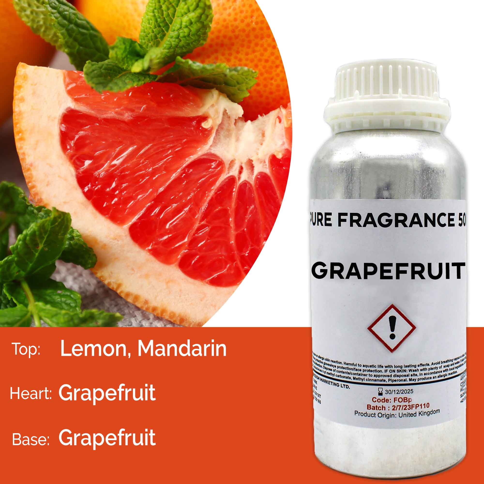 Grapefruit Pure Fragrance Oil - 500ml - 1 Piece (FOBP-165)