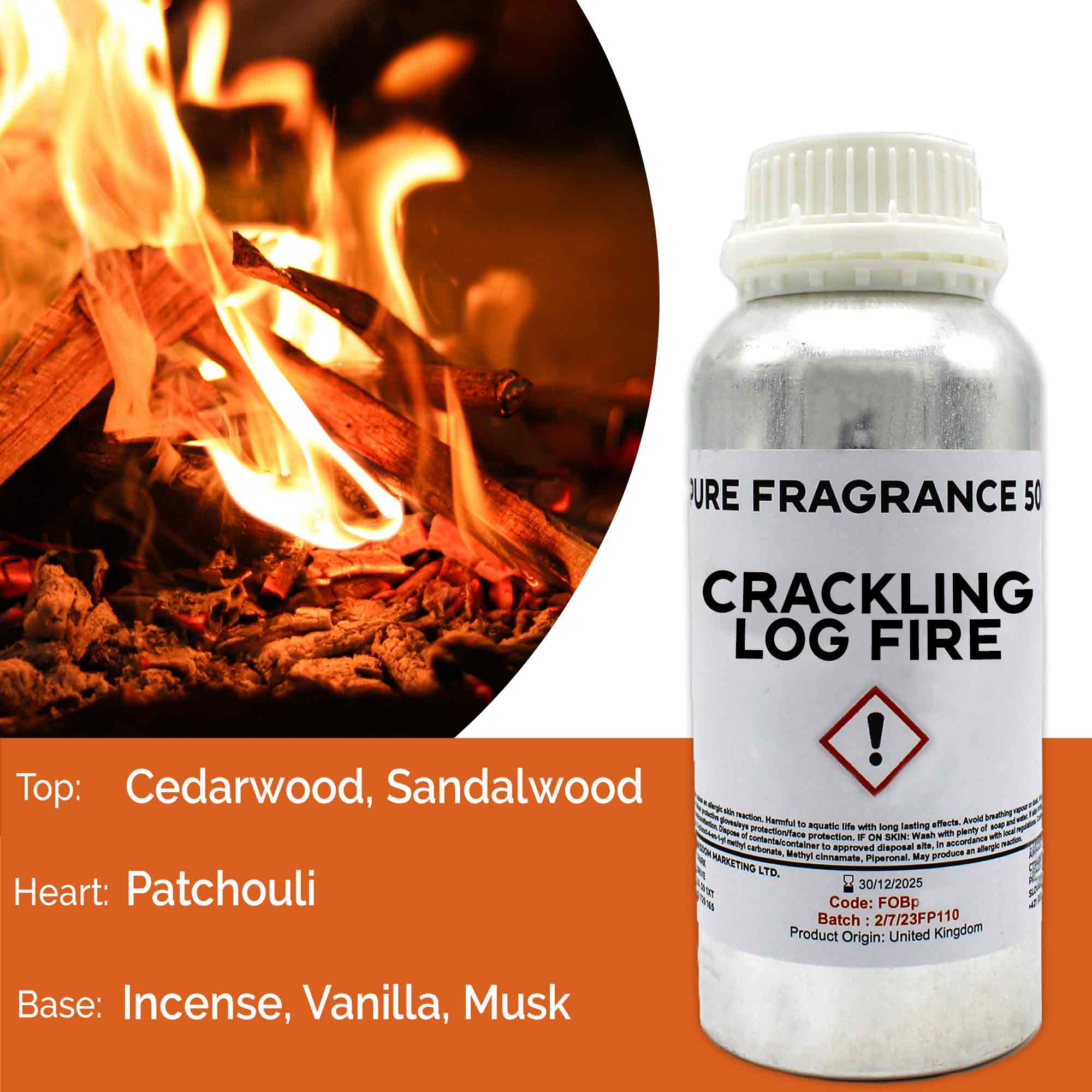 Crackling Log Fire Pure Fragrance Oil - 500ml - 1 Piece (FOBP-217)