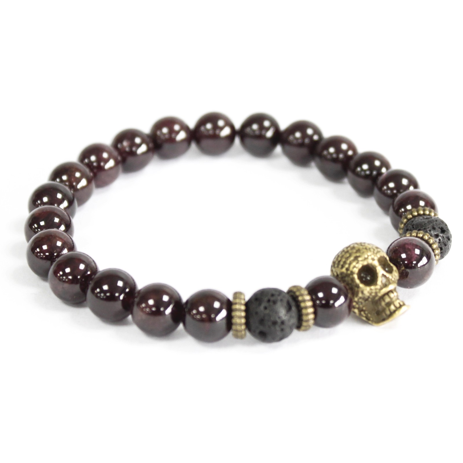 Bronze Skull / Blood Stone - Gemstone Bracelet - 1 Piece (Boho-07)