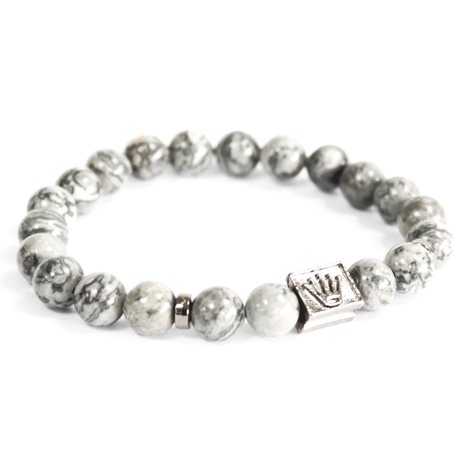 Crown Ingot / Grey Agate - Gemstone Bracelet - 1 Piece (Boho-12)