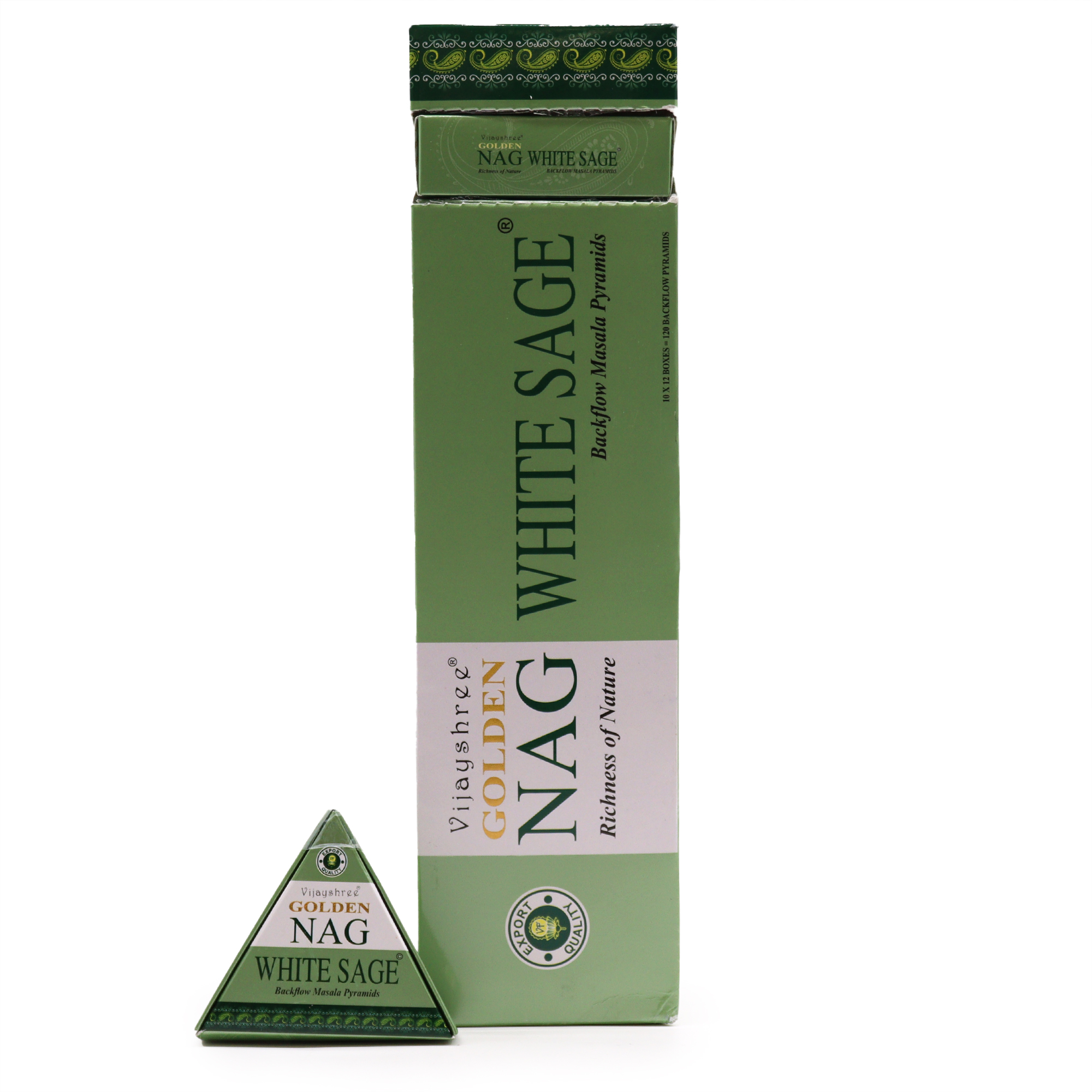 42g Jumbo Golden Nag - White Sage Back Flow Incense Cones - 1 Piece (JBackF-06)