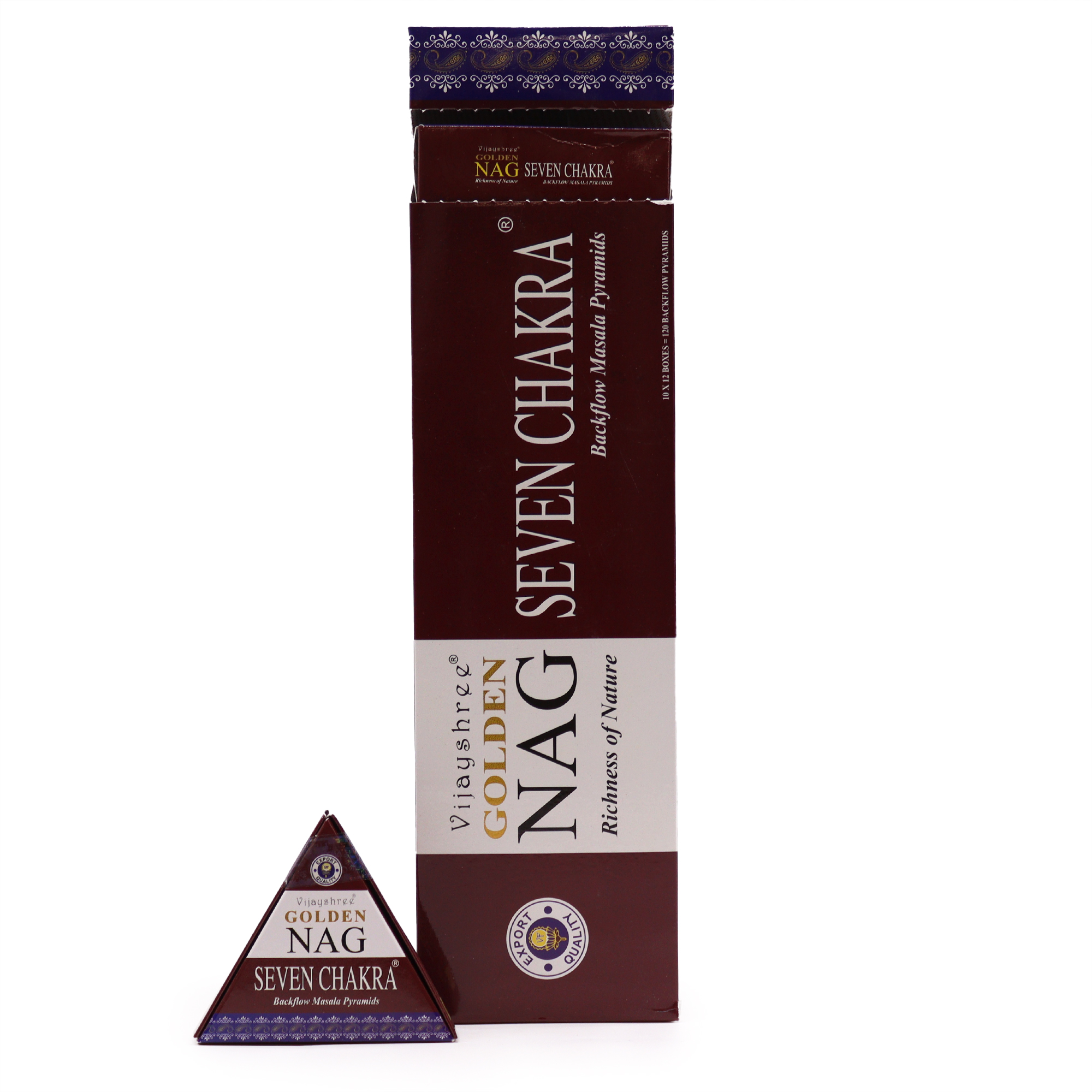 42g Jumbo Golden Nag - Seven Chakra Back Flow Incense Cones - 1 Piece (JBackF-08)