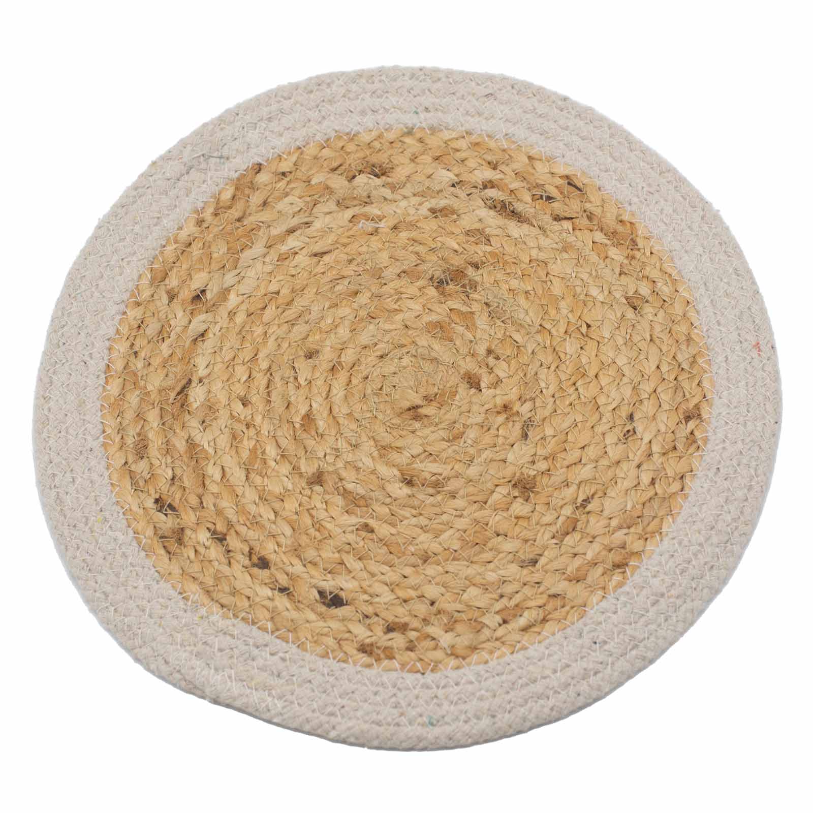 Natural Place Mat - Jute & Cotton 30cm - Ivory Boarder - 1 Piece (NPMAT-01)