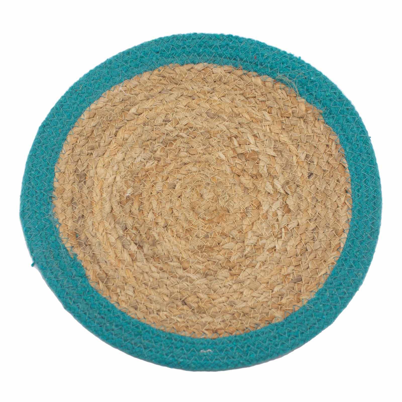 Natural Place Mat - Jute & Cotton 30cm - Teal Boarder - 1 Piece (NPMAT-02)