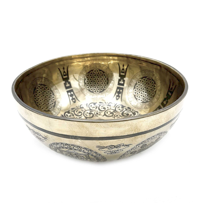 Tibetan Healing Engraved Bowl - 21cm - 7 Chakra & Flower of Life - 1 Piece (Tib-106)