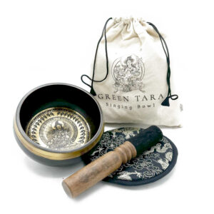 Hand Beaten & Engraved Singing Bowl Gift Set - 14cm - Green Tara - 1 Piece (TIbS-20)