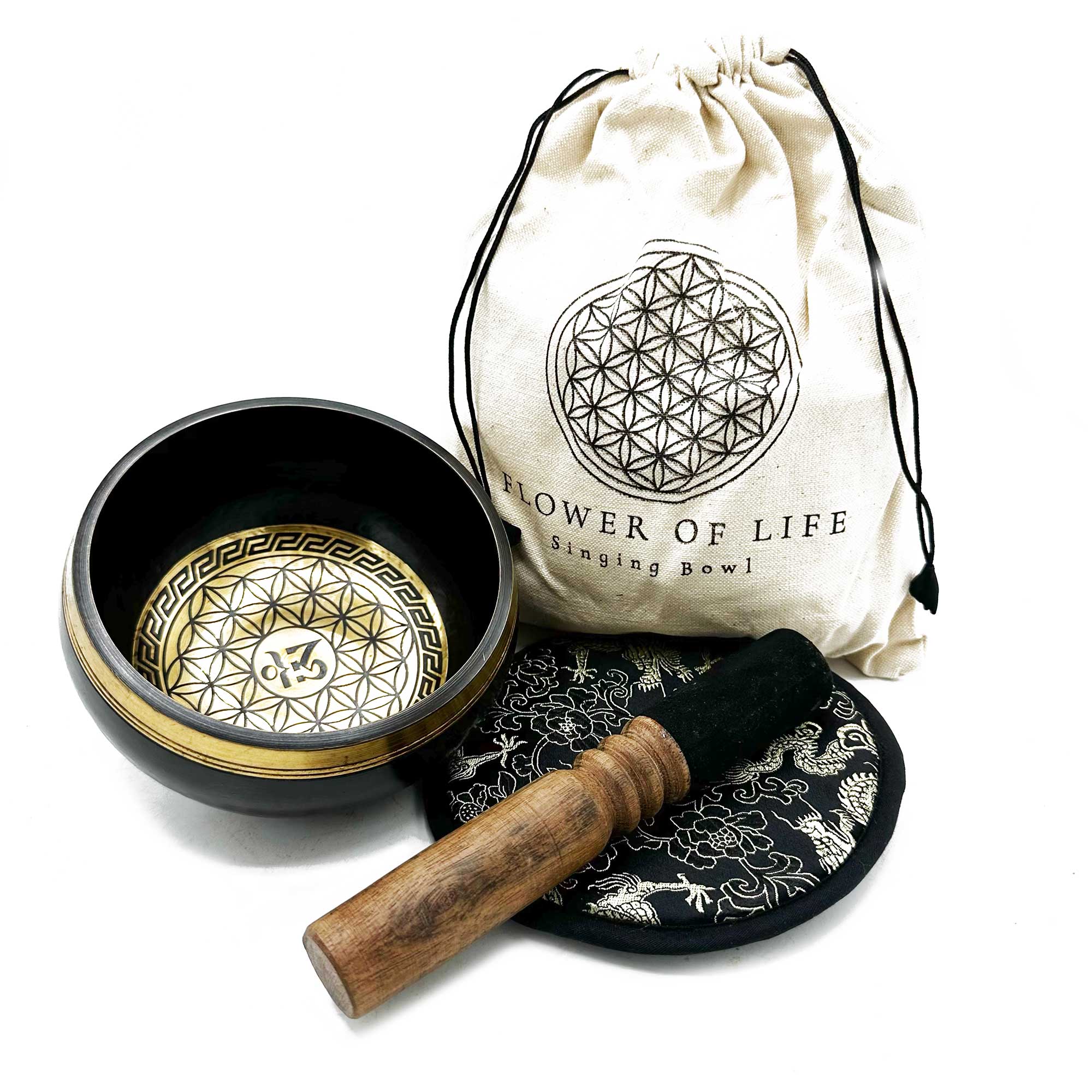 Hand Beaten & Engraved Singing Bowl Gift Set - 14cm - Flower of Life - 1 Piece (TIbS-24)