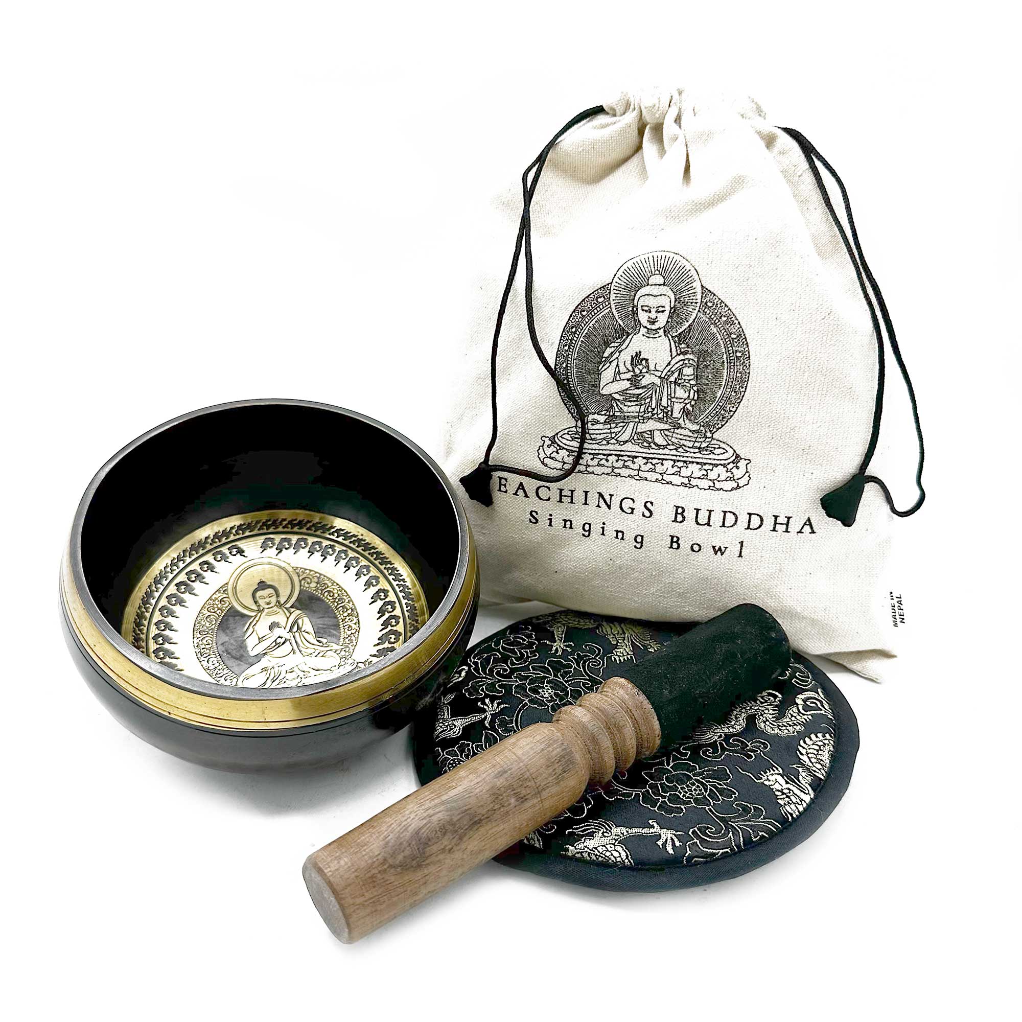 Hand Beaten & Engraved Singing Bowl Gift Set - 14cm - Teachings Buddha - 1 Piece (TIbS-25)